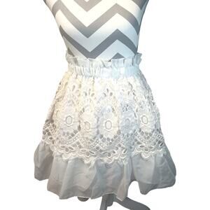 Vintage Hostess Apron Overskirt Fancy White double layer embroidery lace overlay